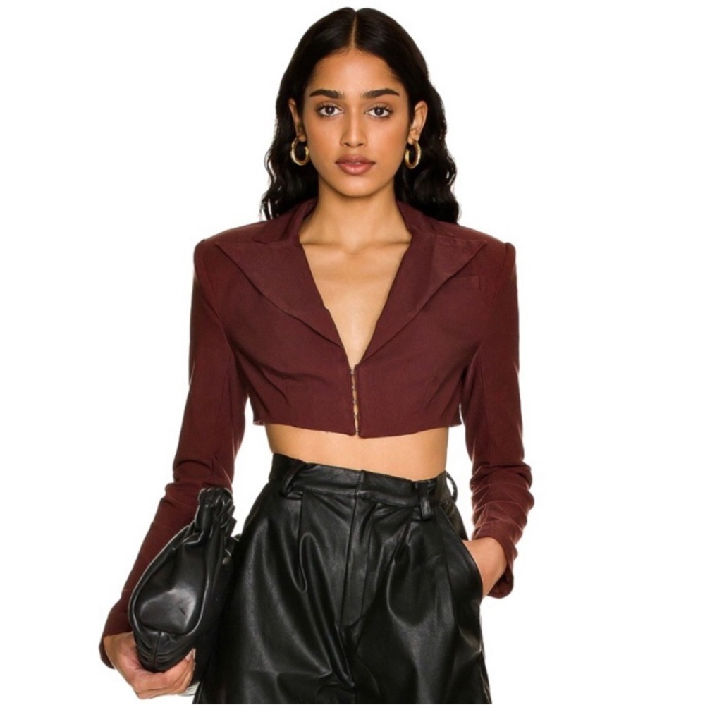 NBD DENZEL CHOCOLATE BROWN CROP BLAZER (REVOLVE) Sold out